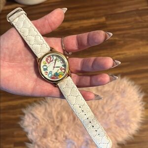 Colorful Dial Gold Watch with White Strap Betsey Johnson watch